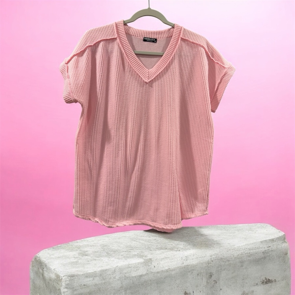 Pink V-Neck Knit Top